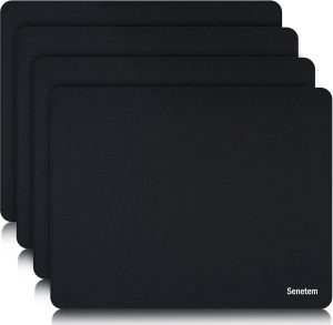 Senetem Thin Mouse Pad, 4 Pack Smooth Gaming Mouse Pads, Non-Slip Rubber Base, Laser & Optical Mousepad for Laptop, Computer, Office & Home, Small Portable, 11x8.6 in, Black